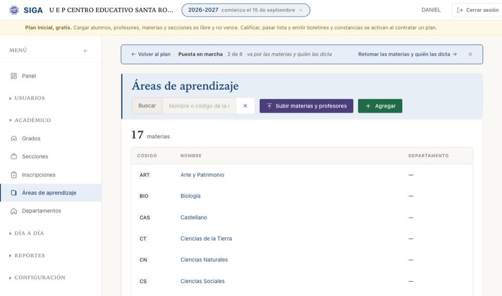 «← Volver al plan · Puesta en marcha · 2 de 8 · va por las materias y quién las dicta · Retomar →».