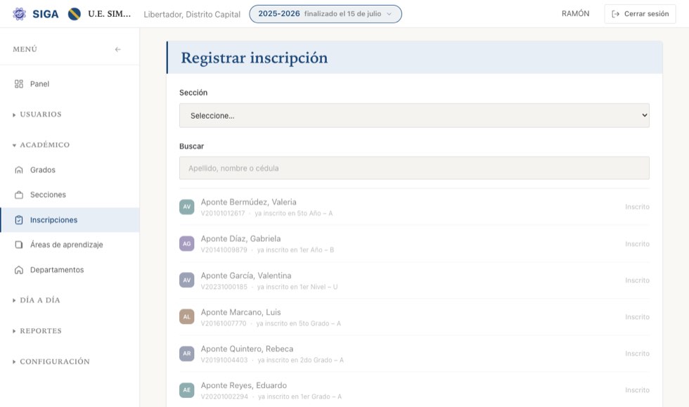 Se elige la sección una vez arriba, se busca por apellido y se toca «Inscribir».