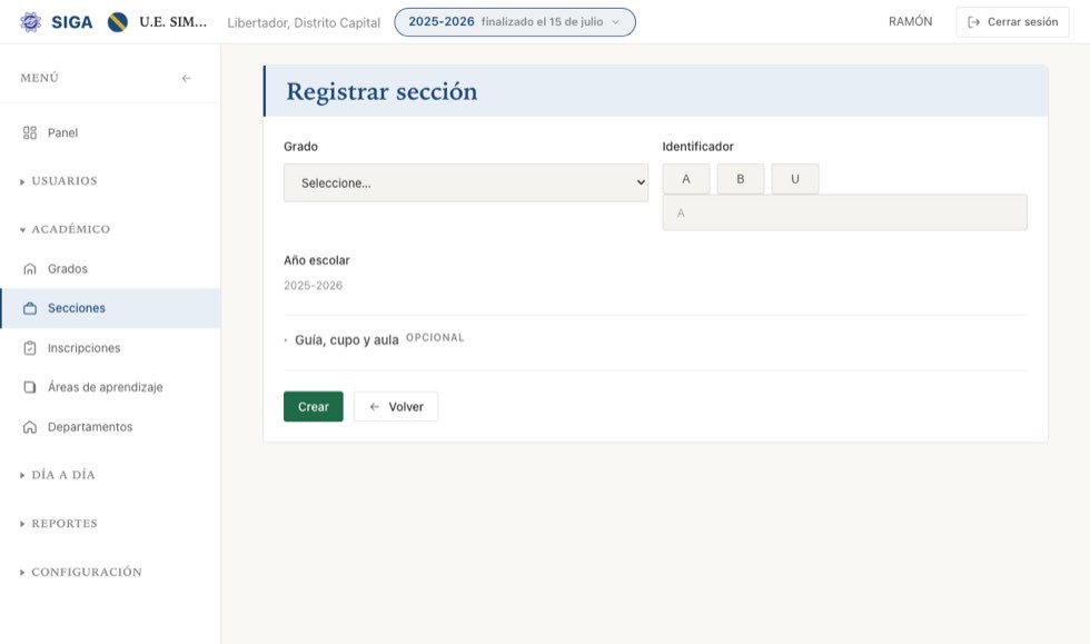 Crear una sección son dos decisiones: el grado y la letra. Lo demás se difiere.
